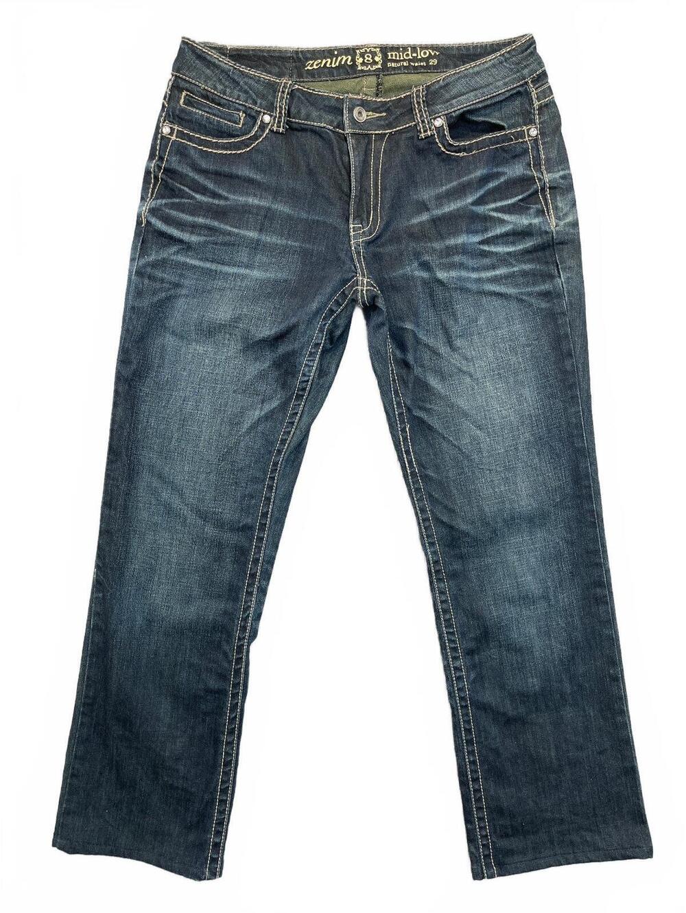 Zenim 8 Womens Mid-Low Natural Waist Jeans Sz 29 Dark Wash Straight Leg Contrast